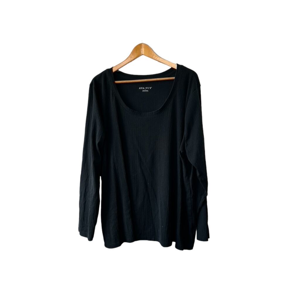 Ava & Viv Black Ribbed Rounded Neck Long Sleeve Top Women's Size 3X